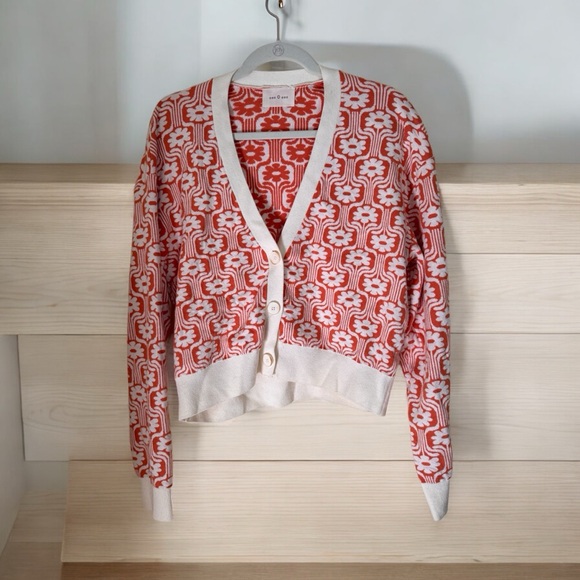 Rust and Beige Crop Women's Cardigan Sweater - Picture 1 of 3